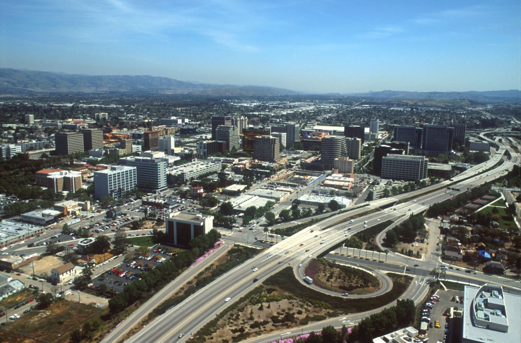 381078 15: Large freeways curl through the city April, 2000 in San Jose, CA. San Jose is experiencing a boom due to the large number of high-tech companies in the region, which is known as Silicon Valley. (Photo by David McNew/Newsmakers)